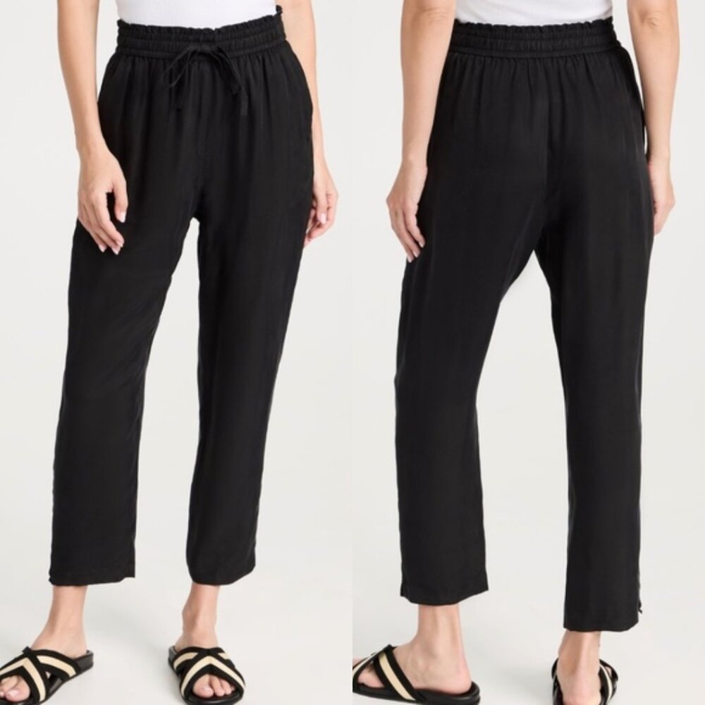Jenni Kayne Black Rio Trouser Drawstring Pants Jogger Satin Cropped Size XS
